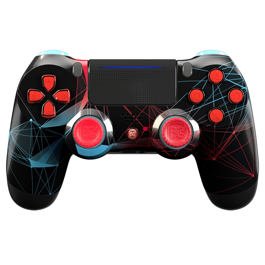 Manette PS4 noir rouge personnalisée avec palettes, remapping et gâchettes mécaniques pour gamer