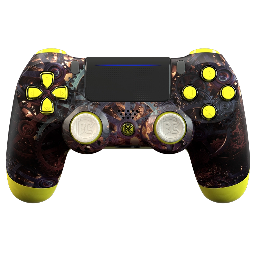 Manette PS4 jaune marron destiny personnalisée avec palettes pour gamer