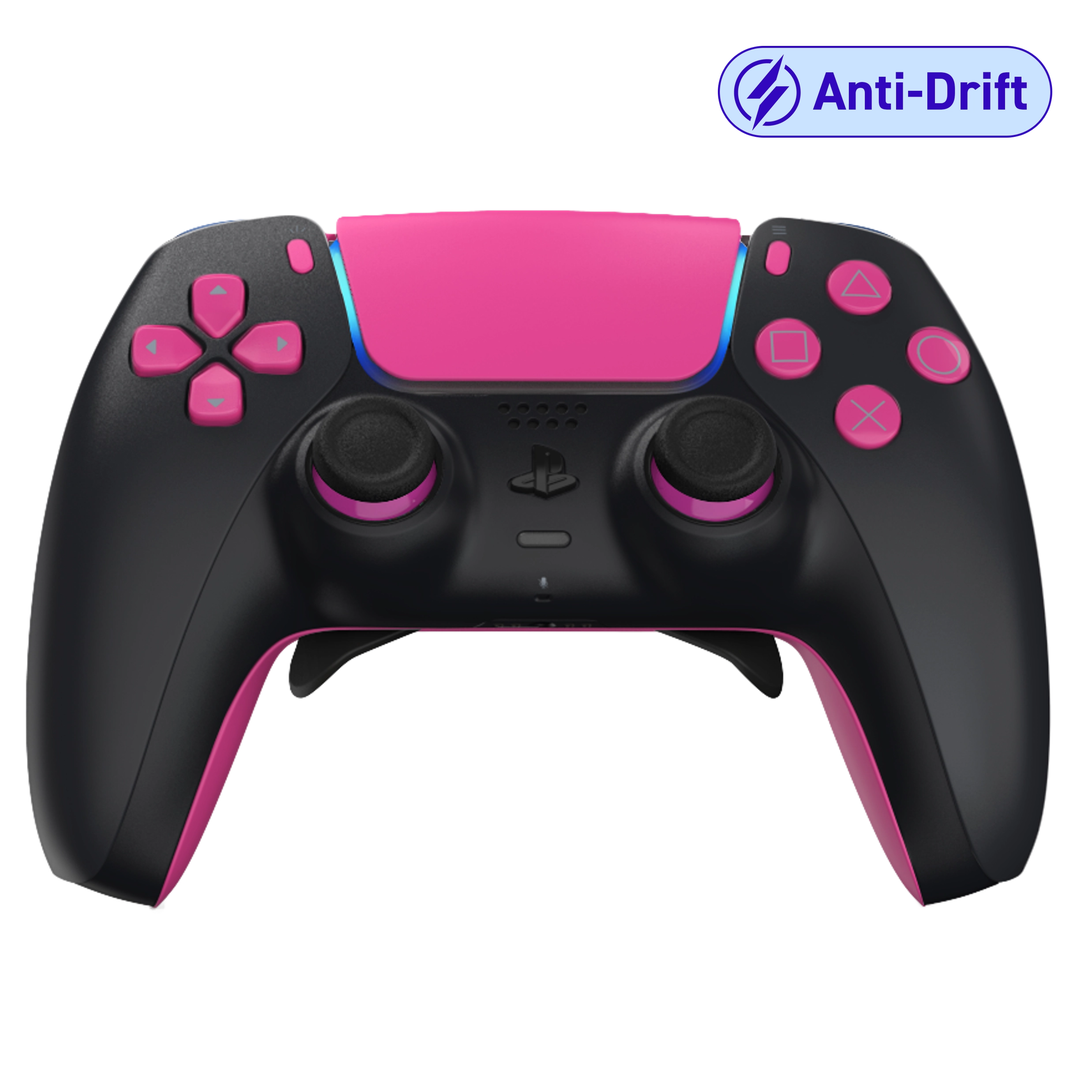 Manette PS5 noir rose personnalisée avec palettes remapping et anti drift pour gamer