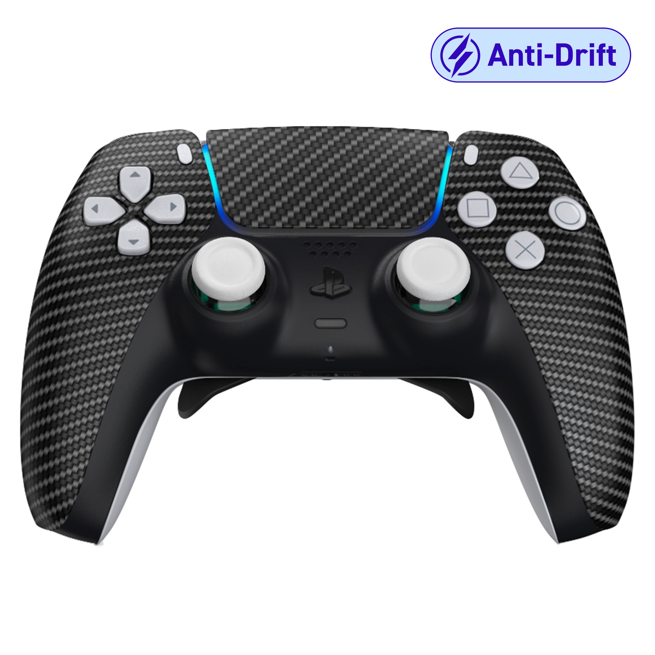 Manette PS5 blanche carbon personnalisée avec palettes et anti drift pour gamer
