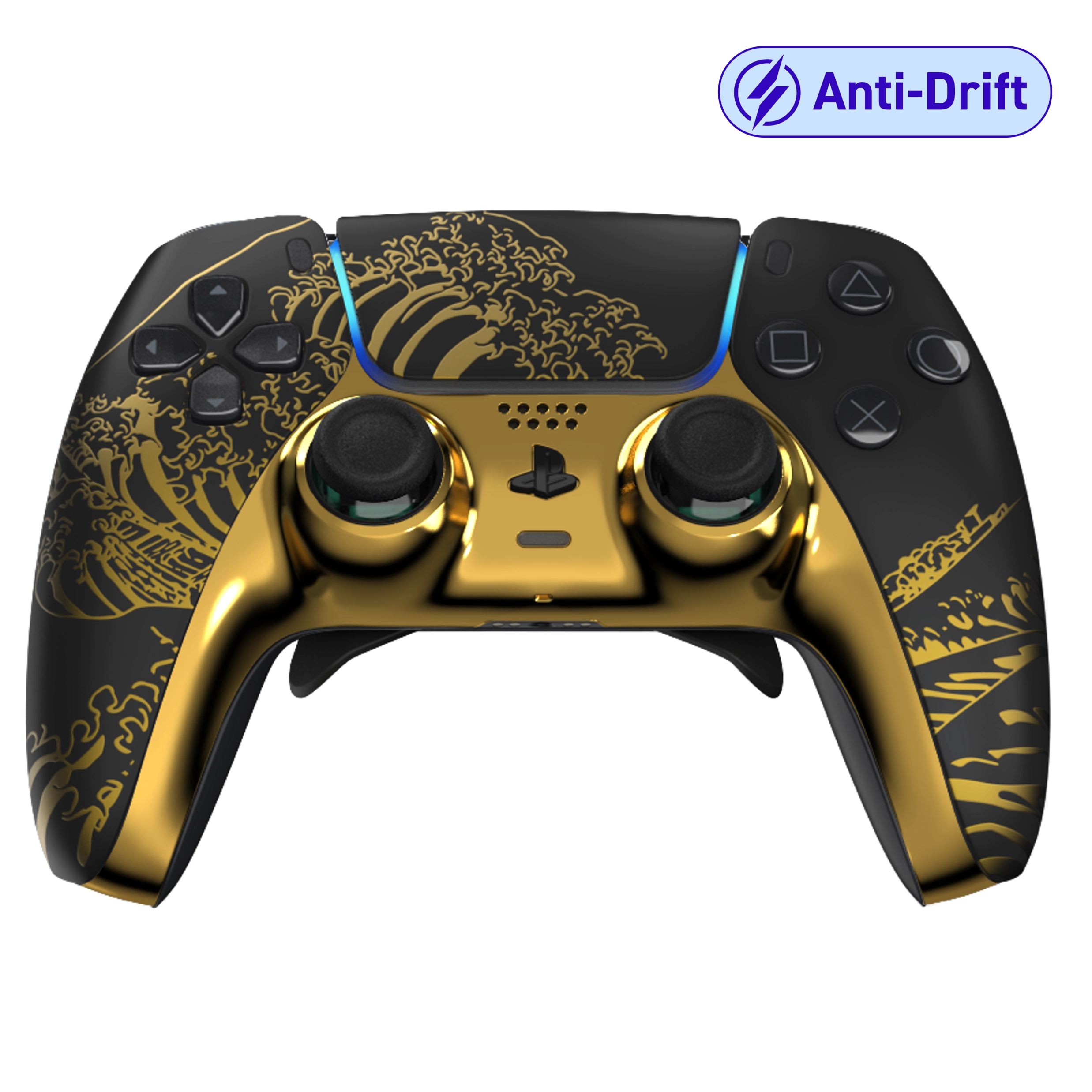 Manette PS5 noir gold personnalisée avec palettes et anti drift pour gamer