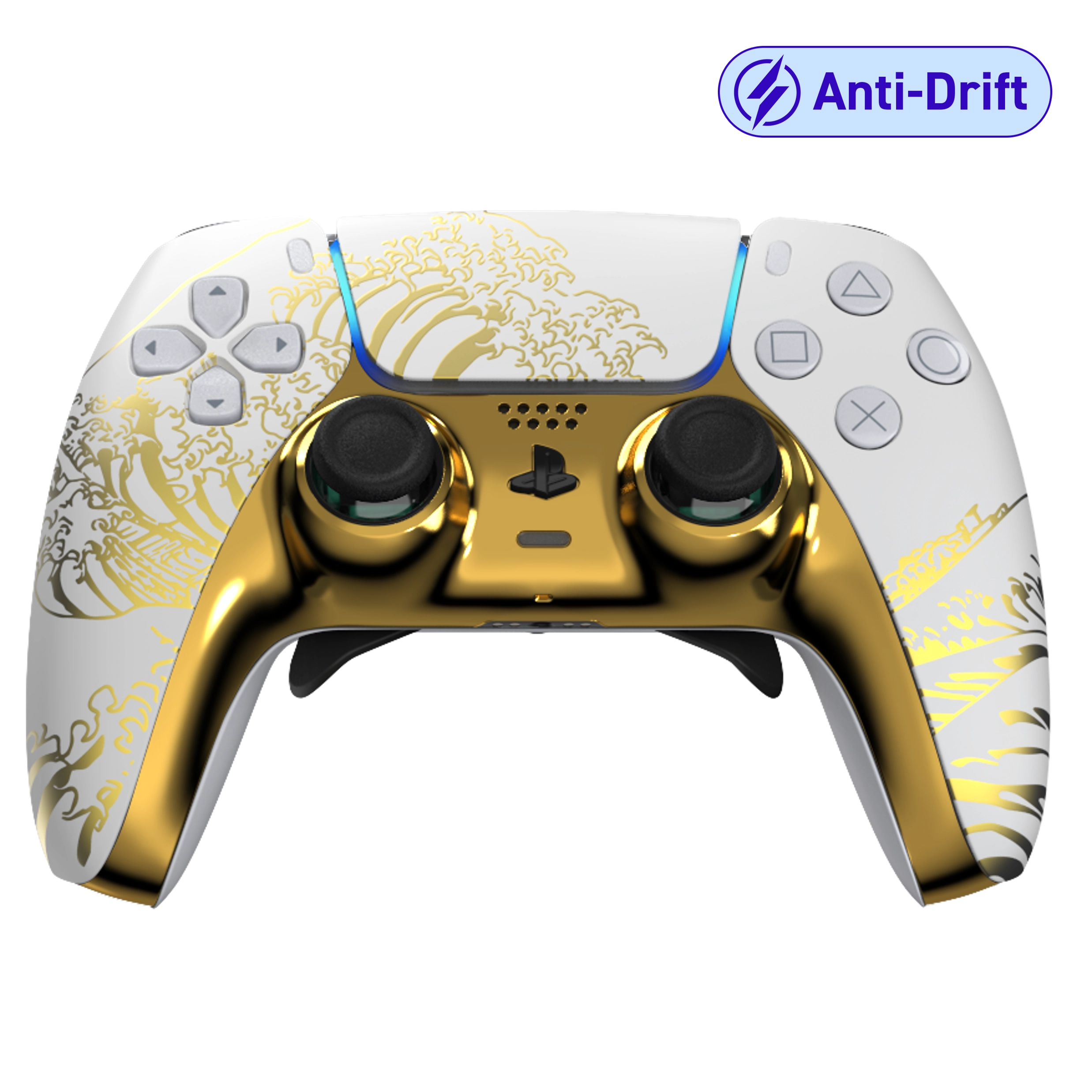 Manette PS5 blanche gold personnalisée avec palettes et anti drift pour gamer