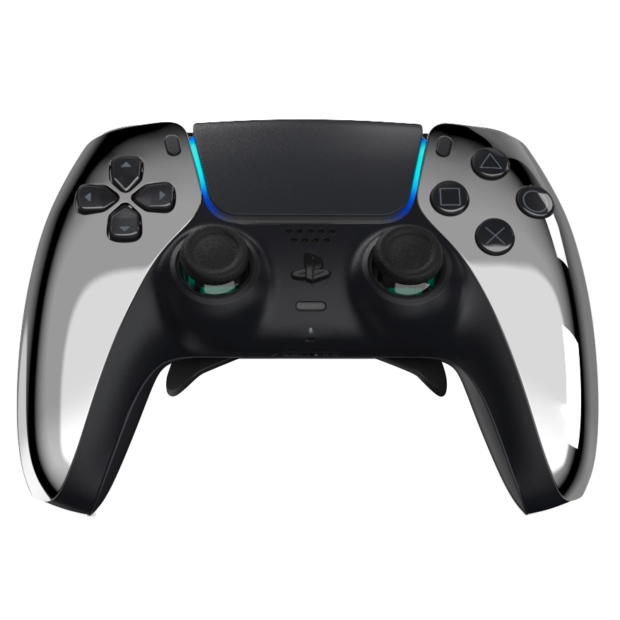 Manette PS5 chrome personnalisée blanche avec palettes, remapping et gâchettes mécaniques pour gamer