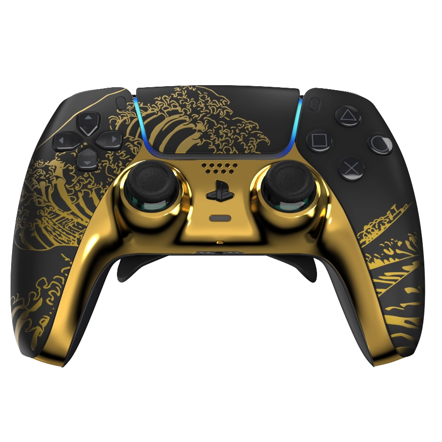 Manette PS5 noir gold personnalisée avec palettes remapping pour gamer