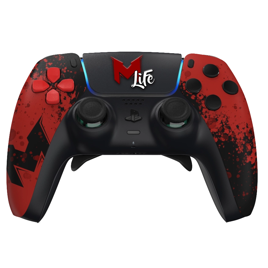 Manette PS5 noir rouge MrLev12 personnalisée avec palettes remapping et anti drift pour gamer