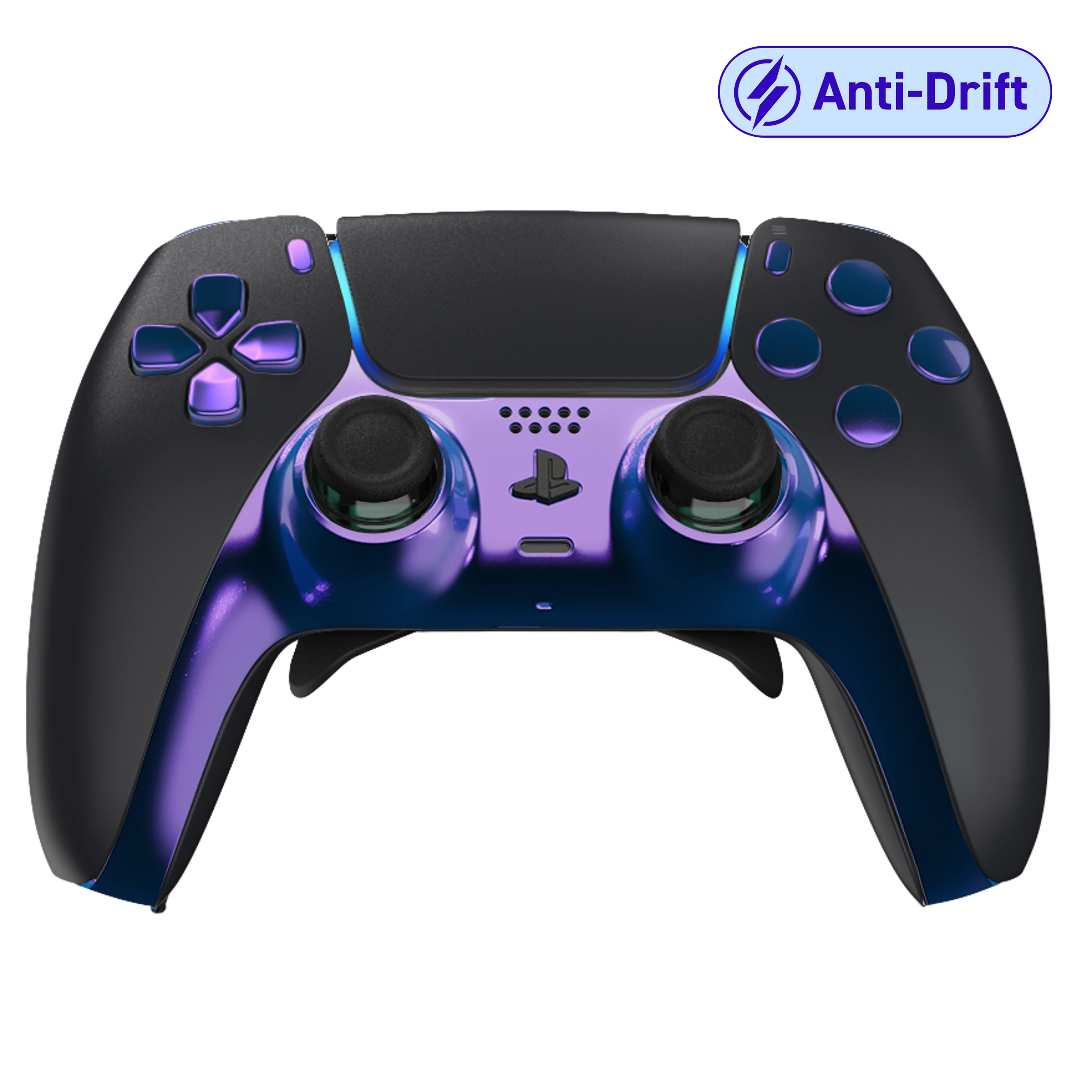 Manette PS5 noir reverse cameleon personnalisée avec palettes remapping et anti drift pour gamer