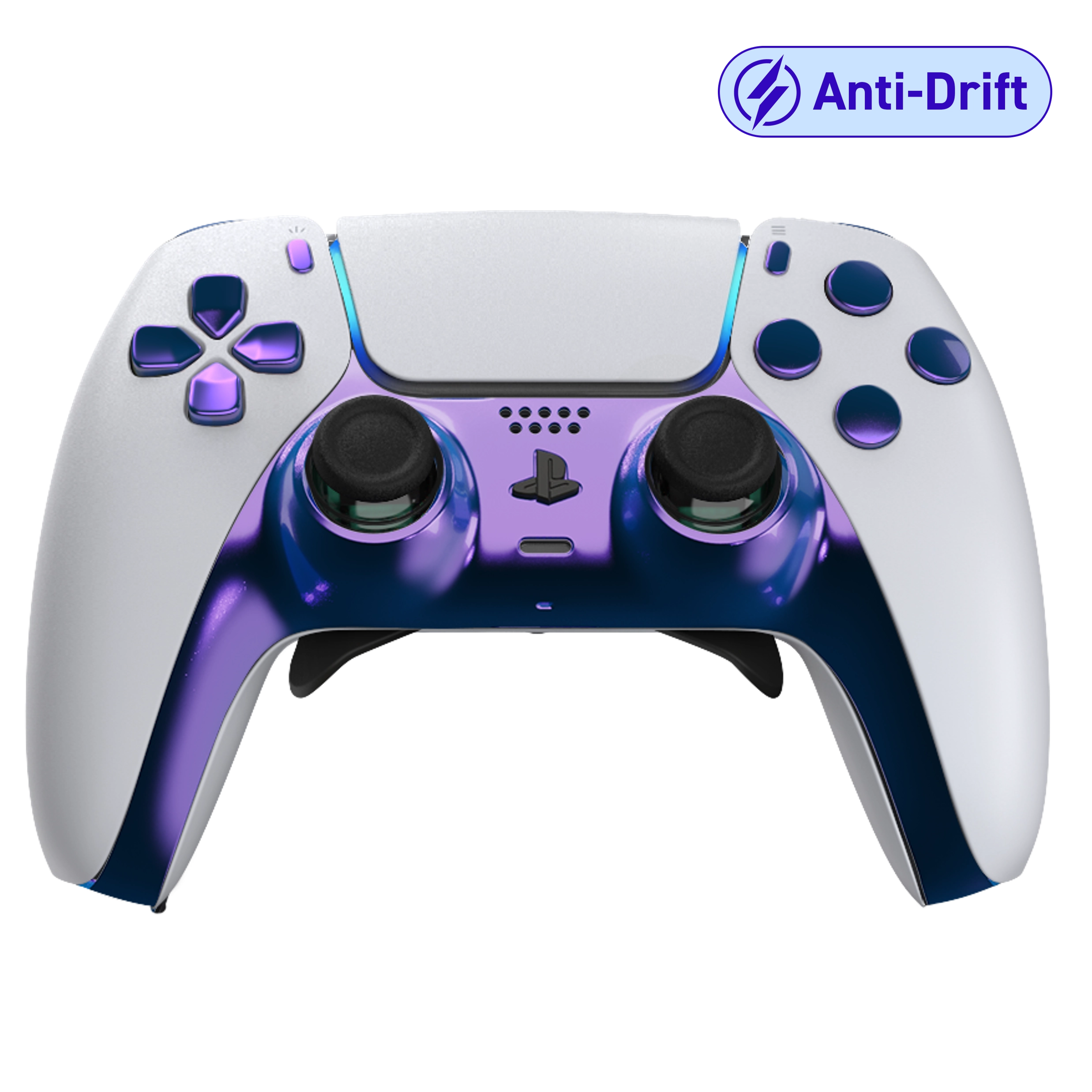 Manette PS5 blanche reverse cameleon personnalisée avec palettes remapping et anti drift pour gamer