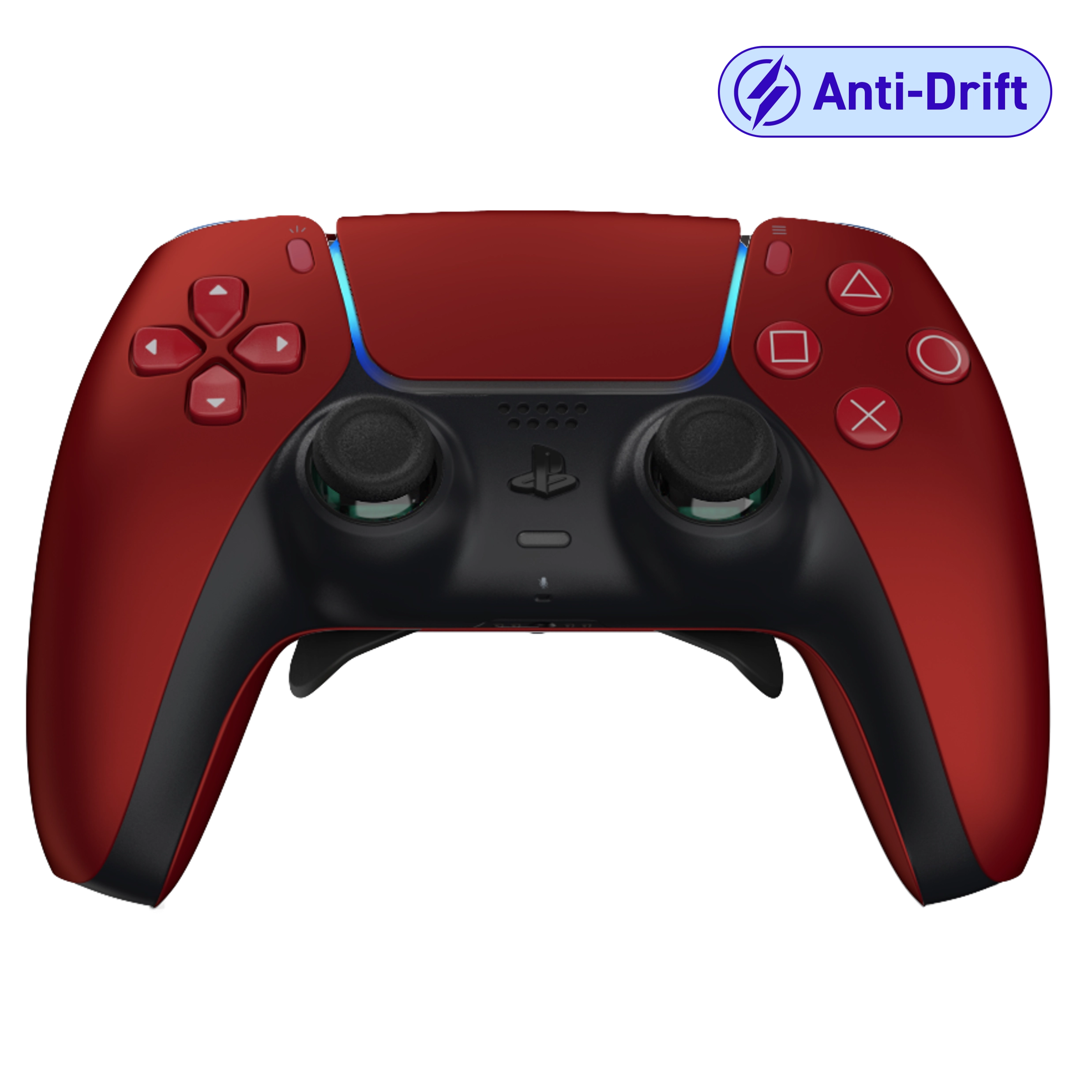 Manette PS5 rouge personnalisée avec palettes remapping et anti drift pour gamer