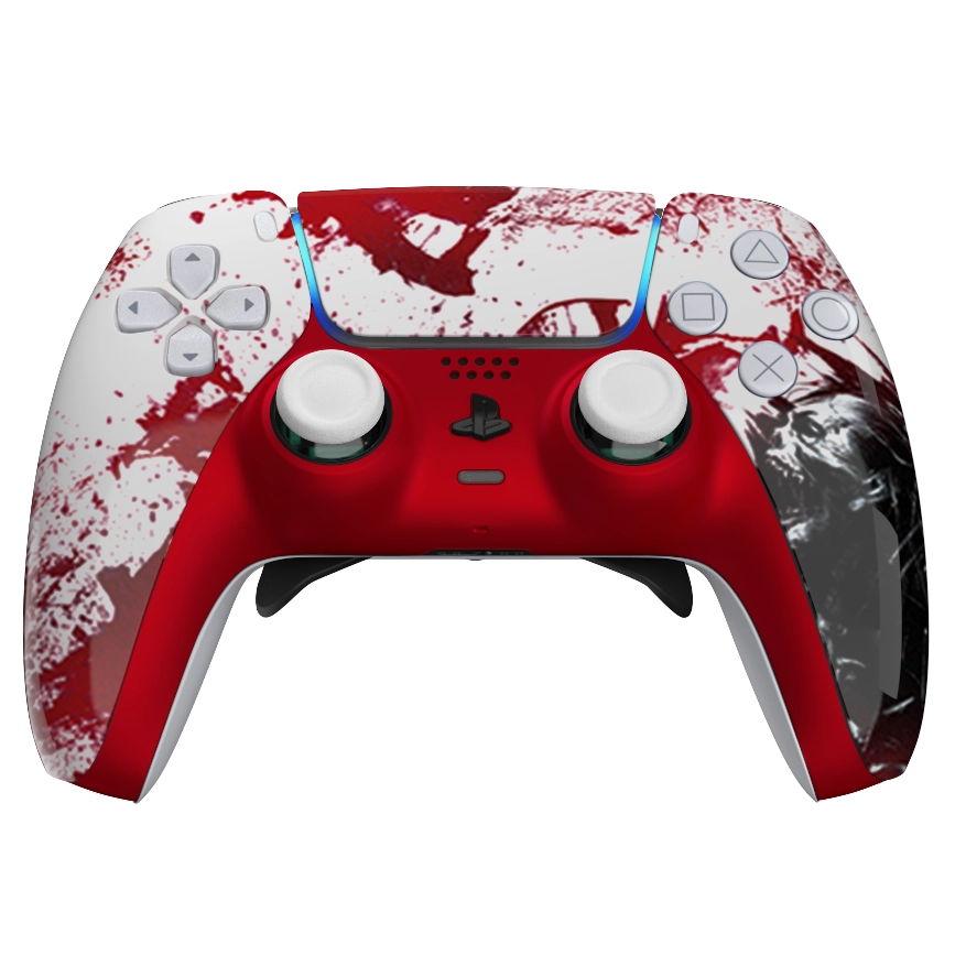 Manette PS5 blanche zombie blood personnalisée blanche avec palettes, remapping et gâchettes mécaniques pour gamer