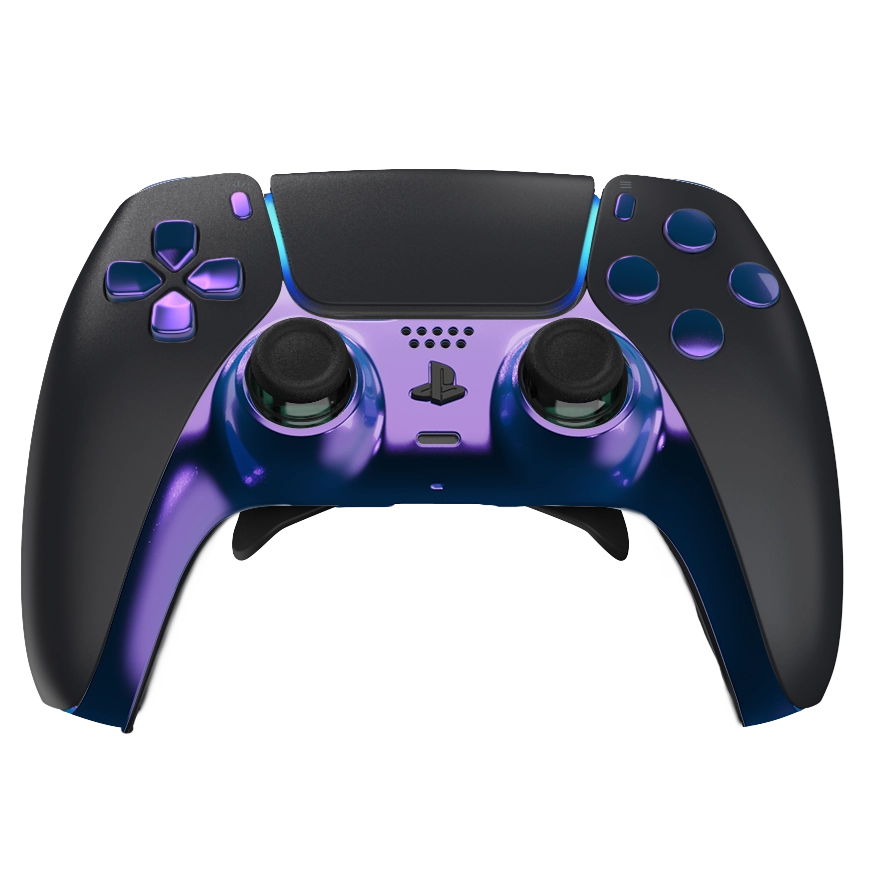 Manette PS5 noir reverse cameleon personnalisée avec palettes, remapping et gâchettes mécaniques pour gamer