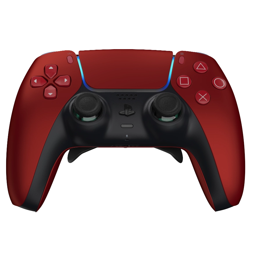 Manette PS5 rouge personnalisée avec palettes, remapping et gâchettes mécaniques pour gamer