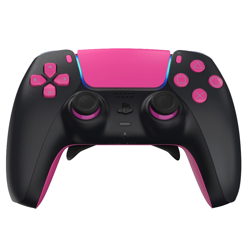 Manette PS5 noir rose personnalisée avec palettes, remapping et gâchettes mécaniques pour gamer