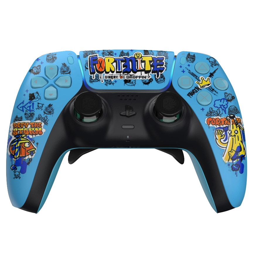 Manette PS5 Fortnite personnalisée avec palettes, remapping et gâchettes mécaniques