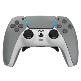 Manette PS5 OG soft grise personnalisée avec palettes, remapping et gâchettes mécaniques pour gamer