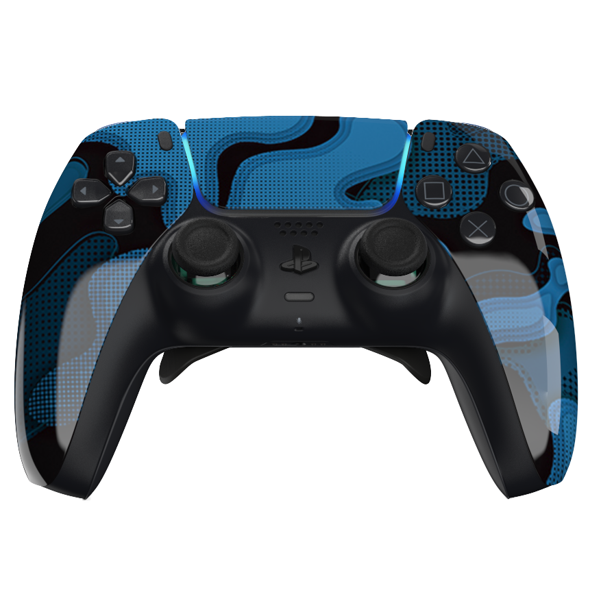 Manette PS5 à palettes personnalisée bleue camouflage burn controllers