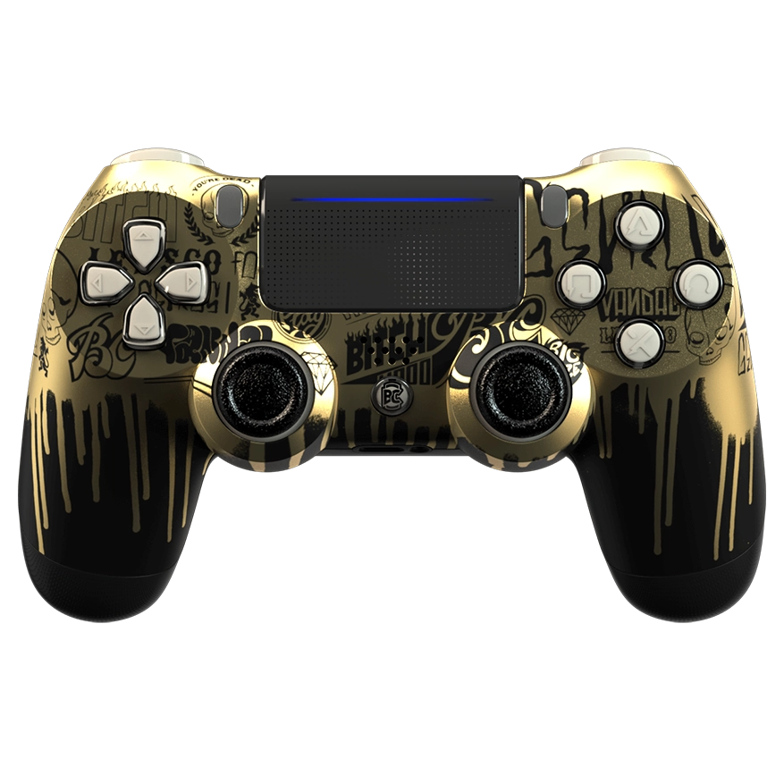 Manette PS4 noir gold personnalisée avec palettes, remapping  et gâchettes mécaniques pour gamer