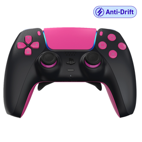 Manette PS5 rose noir personnalisée avec palettes, remapping, gâchettes mécaniques et anti drift pour gamer