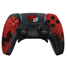 Manette PS5 noir rouge MrLev12 personnalisée avec palettes remapping et anti drift pour gamer