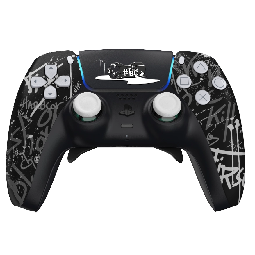 Manette PS5 tag personnalisée blanche avec palettes, remapping et gâchettes mécaniques pour gamer
