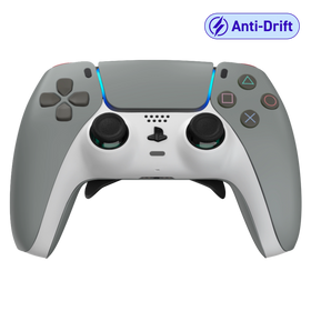 Manette PS5 OG soft grise personnalisée avec palettes, remapping, gâchettes mécaniques et anti drift pour gamer