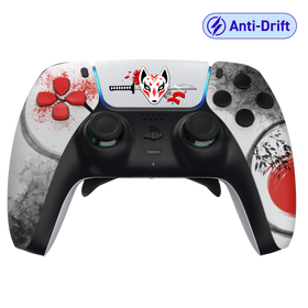 Manette PS5 blanche samourai personnalisée avec palettes, remapping, gâchettes mécaniques et anti drift pour gamer
