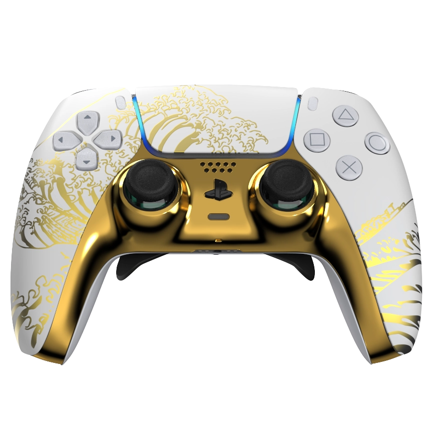 Manette PS5 blanche personnalisée avec palettes, remapping et gâchettes mécaniques pour gamer