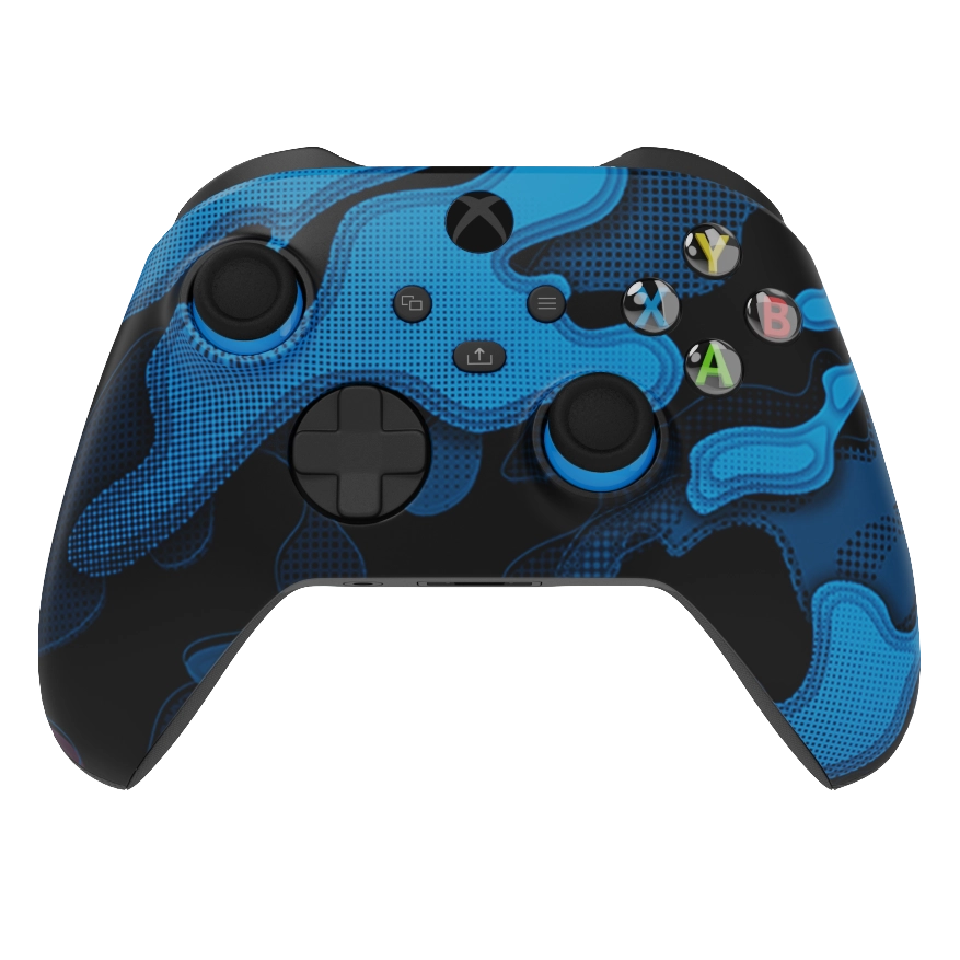 Manette Xbox XS Camo bleu carbon personnalisée avec palettes, remapping pour gamer