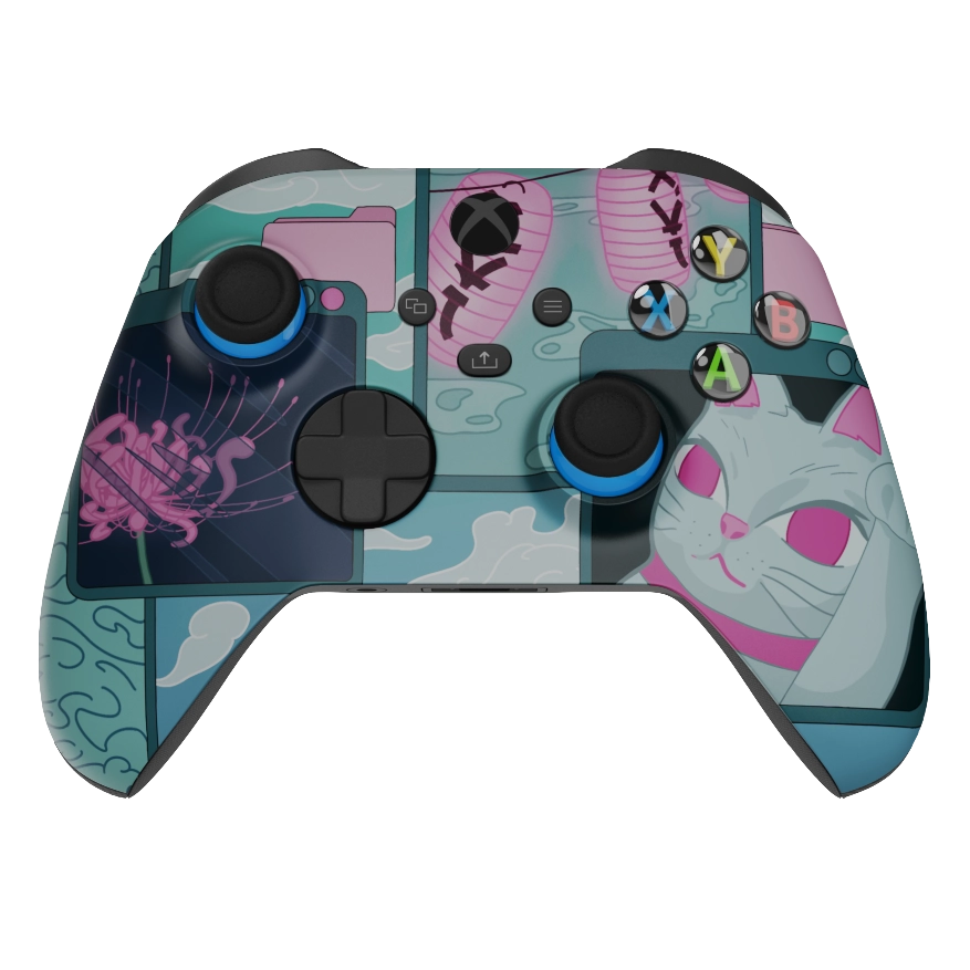 Manette Xbox XS rose bleu carbon neko personnalisée avec palettes, remapping pour gamer