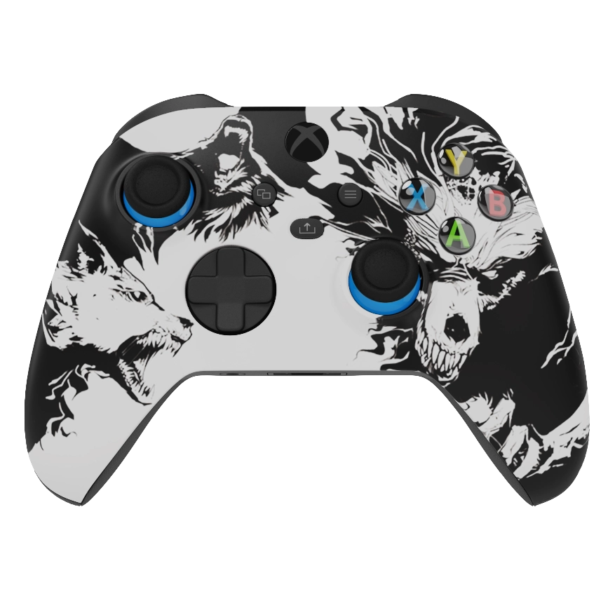 Manette Xbox XS Blanche noir wild wolf personnalisée avec palettes, remapping et gâchettes mécaniques pour gamer